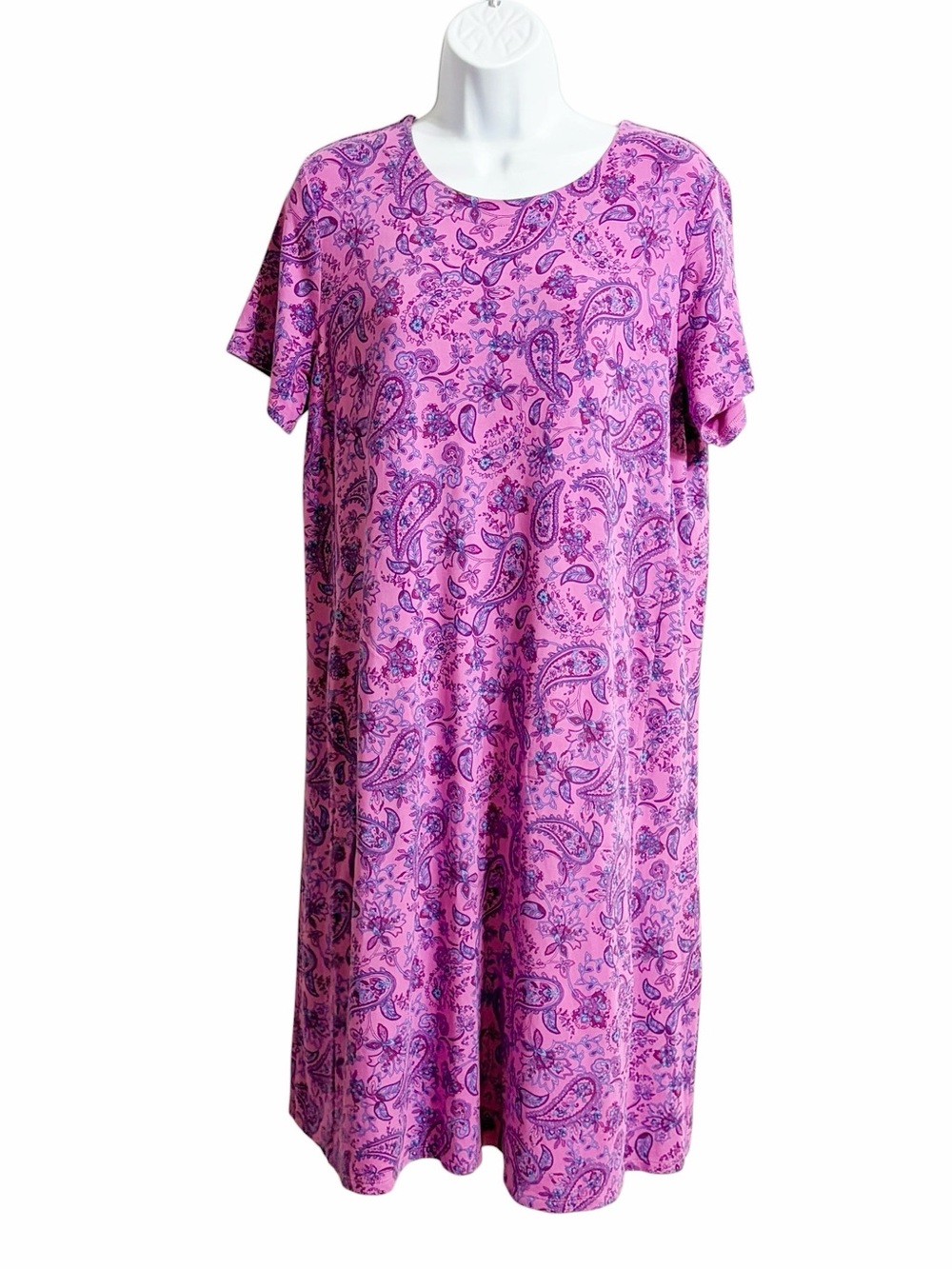 J. Jill Wearever Floral Paisley Shift Dress Womens M Pink Purple Pockets Stretch